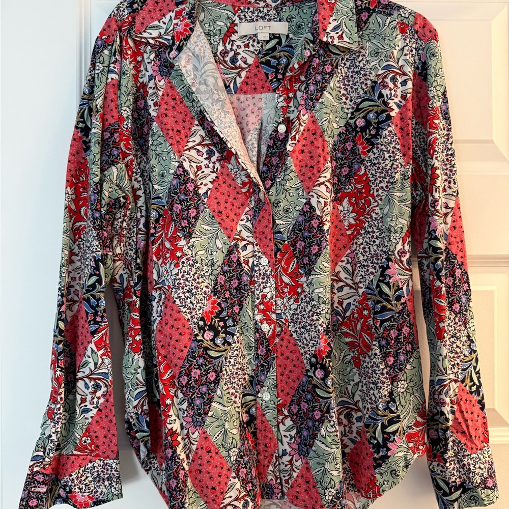 LOFT Colorful Floral Patterned Top